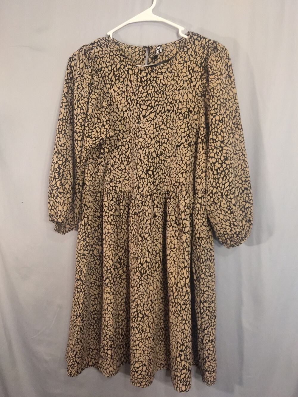 Tan and Black Abstract Print Boho Dress